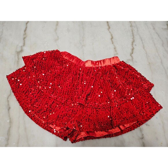 Peach Love Dresses & Skirts - Peach Love Girl's Metallic Sequin Skirt Elastic Waist Ruffle Dance Shorts Size S